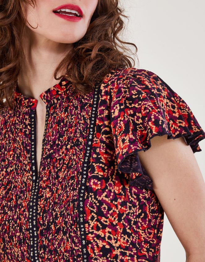 roupas top de jersey estampado embelezado Monsoon mulheres vermelho RPLH8F86