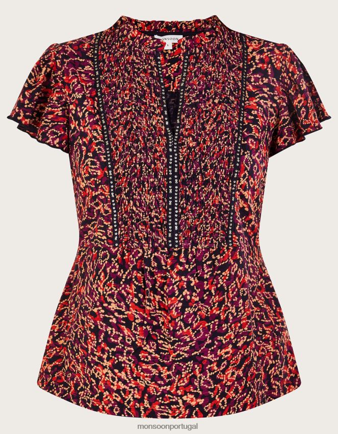 roupas top de jersey estampado embelezado Monsoon mulheres vermelho RPLH8F86