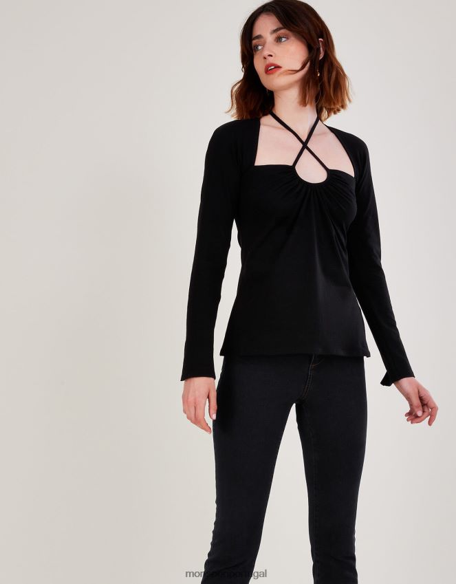 roupas top de jersey recortado Monsoon mulheres preto RPLH8F561