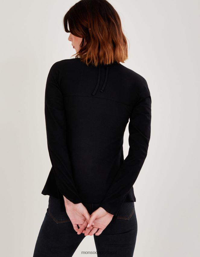 roupas top de jersey recortado Monsoon mulheres preto RPLH8F561
