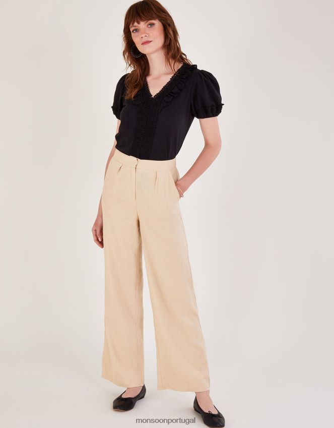 roupas top de malha de renda de crochê Monsoon mulheres preto RPLH8F622