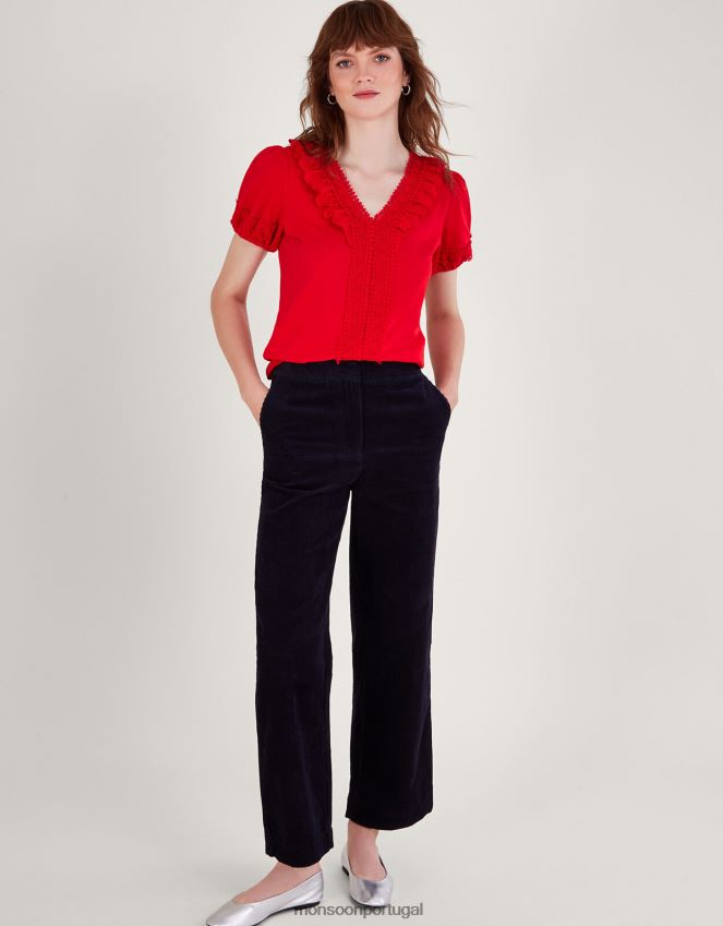 roupas top de malha de renda de crochê Monsoon mulheres vermelho RPLH8F21