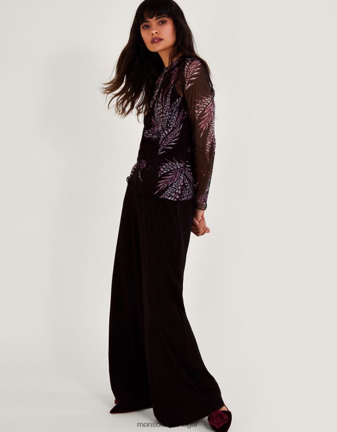 roupas top de malha estampado Monsoon mulheres preto RPLH8F45
