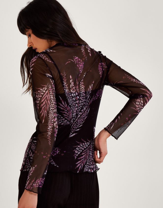 roupas top de malha estampado Monsoon mulheres preto RPLH8F45