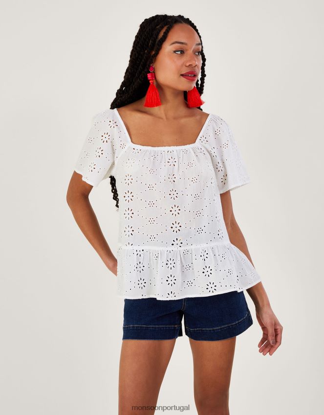 roupas top de schiffli simples Monsoon mulheres branco RPLH8F190
