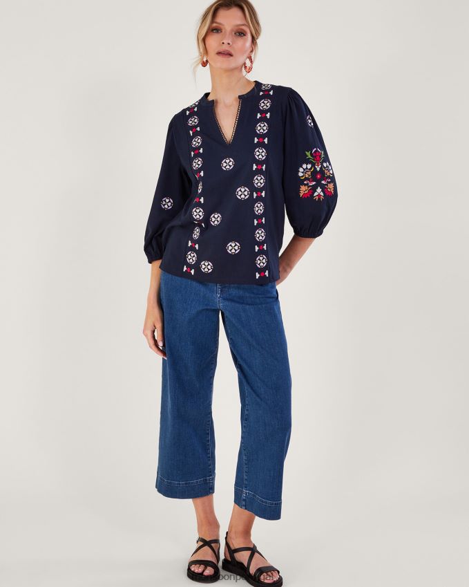 roupas top em jersey bordado Monsoon mulheres azul-marinho) RPLH8F668