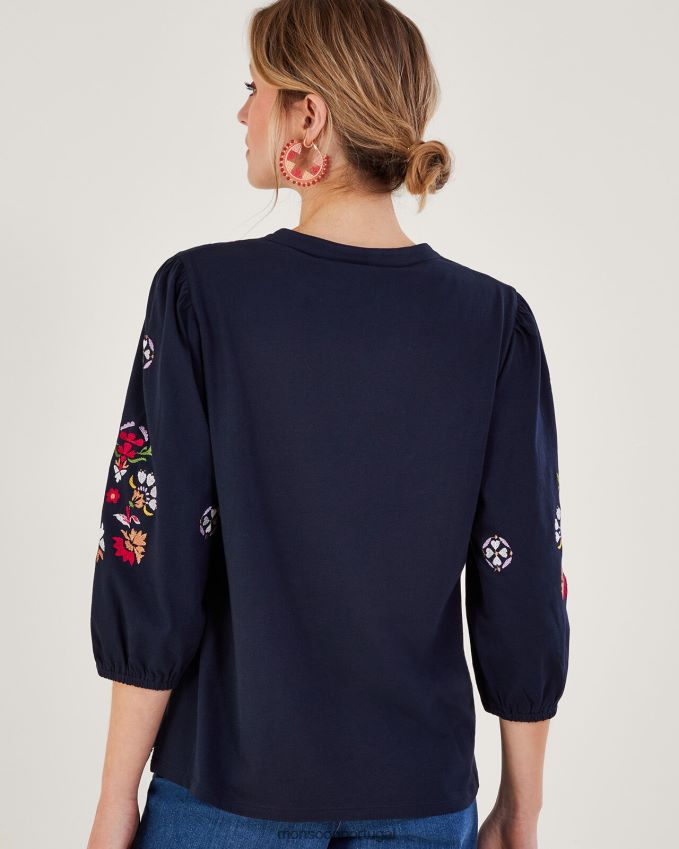 roupas top em jersey bordado Monsoon mulheres azul-marinho) RPLH8F668