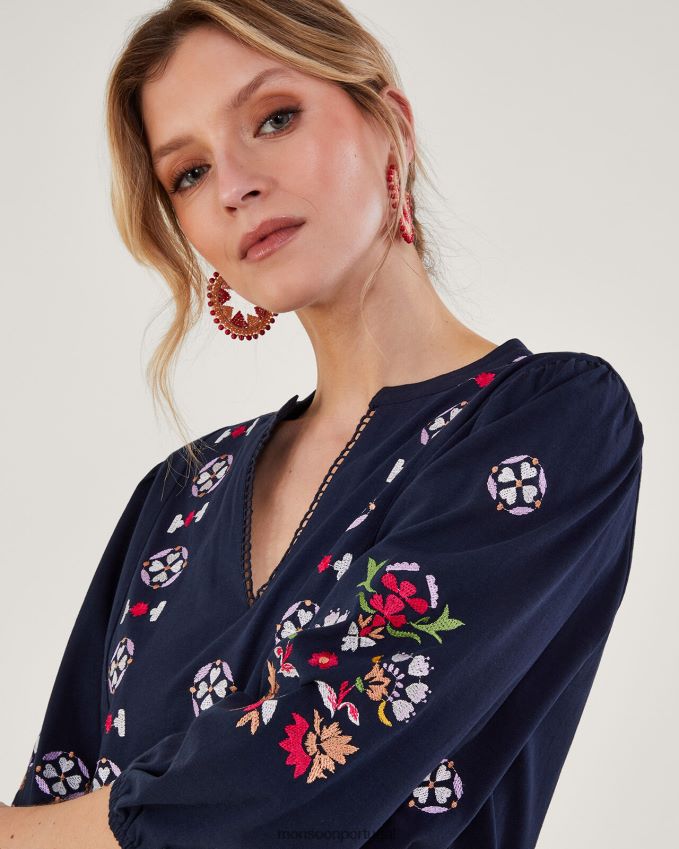 roupas top em jersey bordado Monsoon mulheres azul-marinho) RPLH8F668