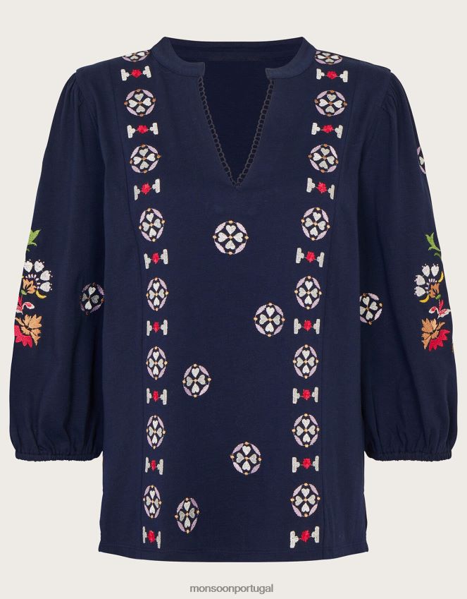 roupas top em jersey bordado Monsoon mulheres azul-marinho) RPLH8F668