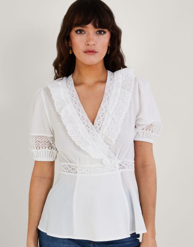 roupas top envolvente winifred em algodão sustentável Monsoon mulheres branco RPLH8F577