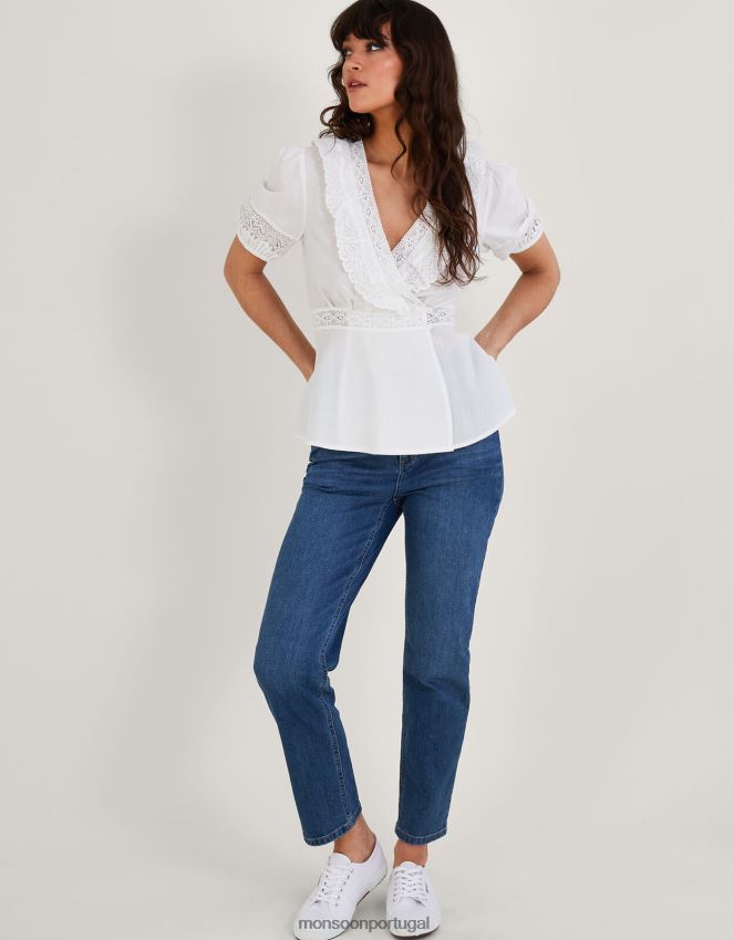 roupas top envolvente winifred em algodão sustentável Monsoon mulheres branco RPLH8F577
