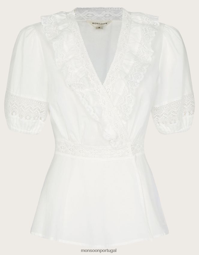 roupas top envolvente winifred em algodão sustentável Monsoon mulheres branco RPLH8F577