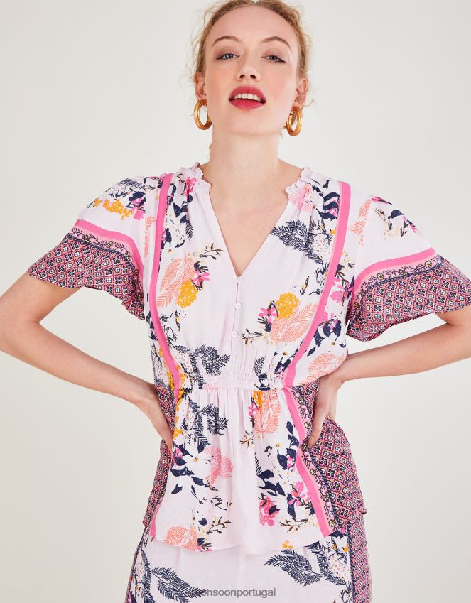 roupas top estampado phedra em viscose sustentável Monsoon mulheres rosa (blush) RPLH8F1078
