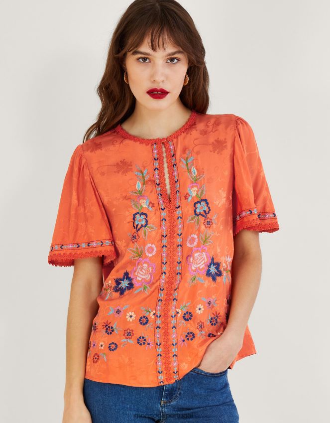 roupas top floral bordado odelia em viscose sustentável Monsoon mulheres laranja RPLH8F262