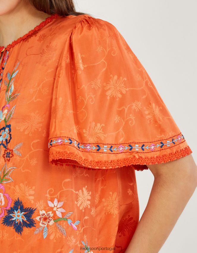 roupas top floral bordado odelia em viscose sustentável Monsoon mulheres laranja RPLH8F262