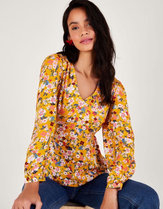roupas top floral elegante Monsoon mulheres ocre amarelo) RPLH8F139