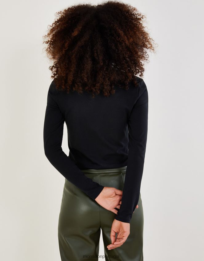 roupas top jersey com gola quadrada e algodão sustentável Monsoon mulheres preto RPLH8F1095