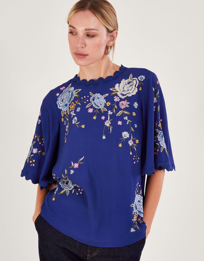 roupas top quimono floral bordado olla Monsoon mulheres azul RPLH8F257