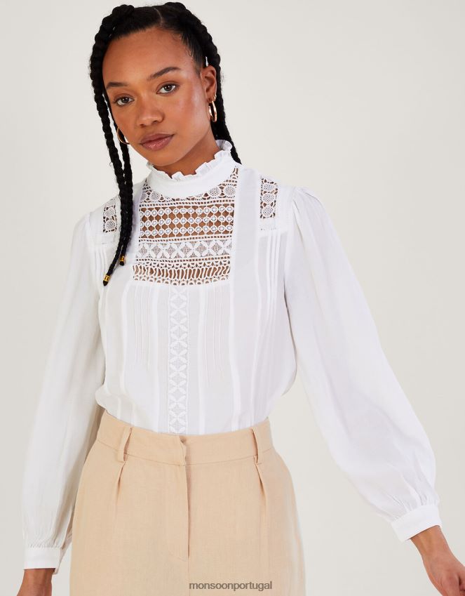 roupas top rachel renda vitoriana em viscose sustentável Monsoon mulheres marfim RPLH8F571