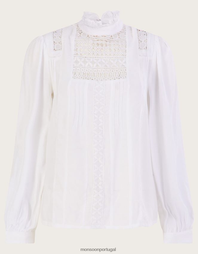roupas top rachel renda vitoriana em viscose sustentável Monsoon mulheres marfim RPLH8F571
