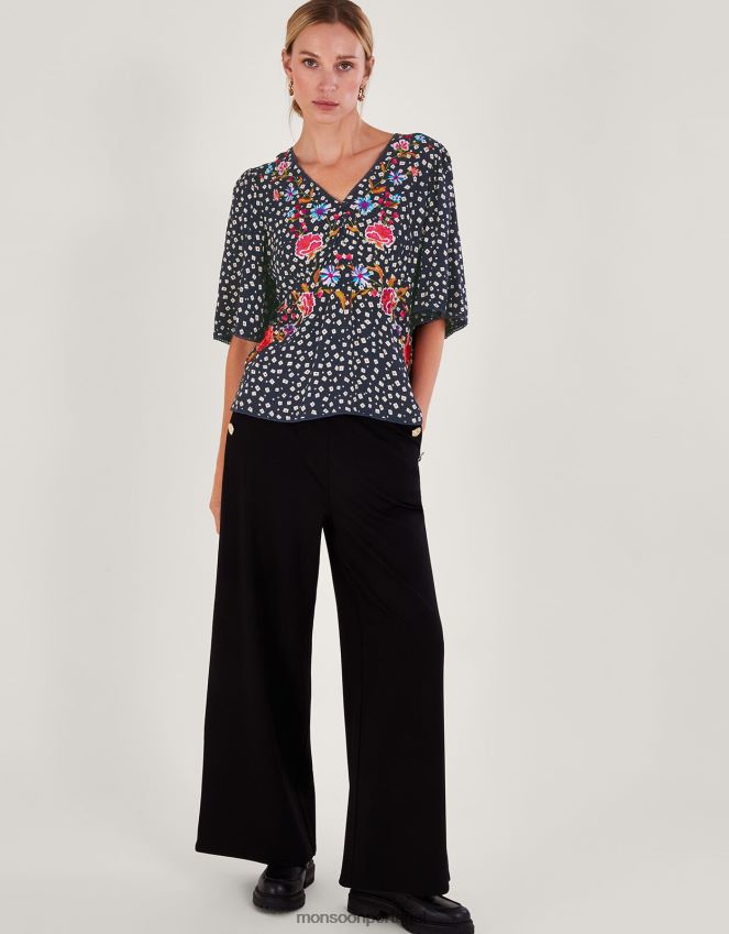 roupas topo de chá bordado rory Monsoon mulheres azul-marinho) RPLH8F171