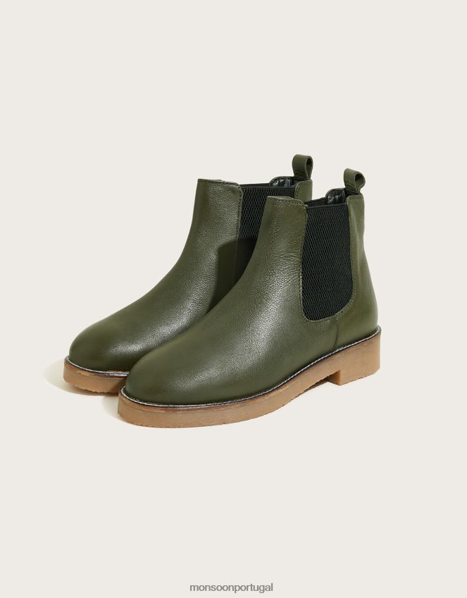 calçados bota chelsea de couro chiswick Monsoon mulheres verde (cáqui) RPLH8F1506