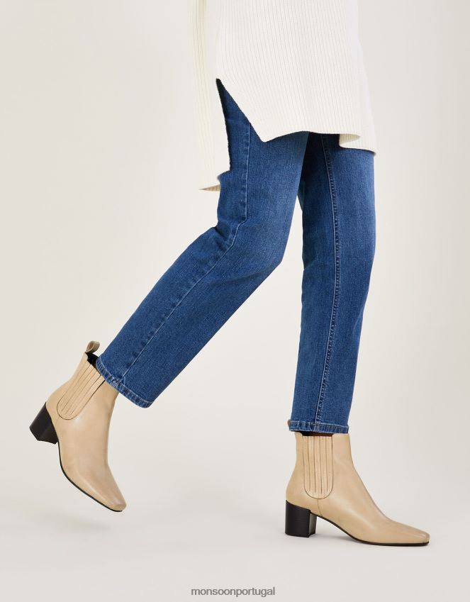 calçados bota chelsea de couro com bico quadrado Monsoon mulheres branco RPLH8F434