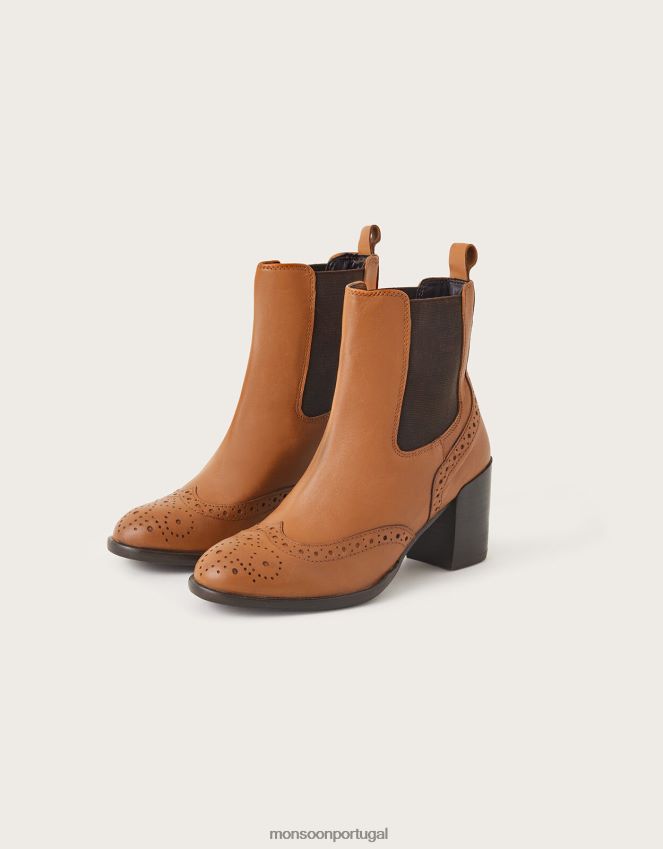 calçados botas clássicas de couro com salto alto Monsoon mulheres bronzeado RPLH8F1486
