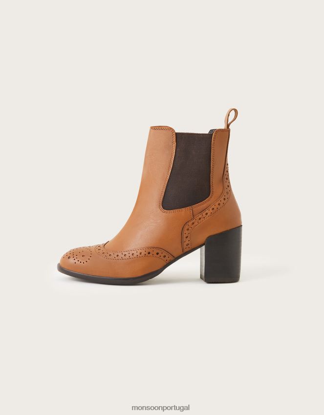 calçados botas clássicas de couro com salto alto Monsoon mulheres bronzeado RPLH8F1486
