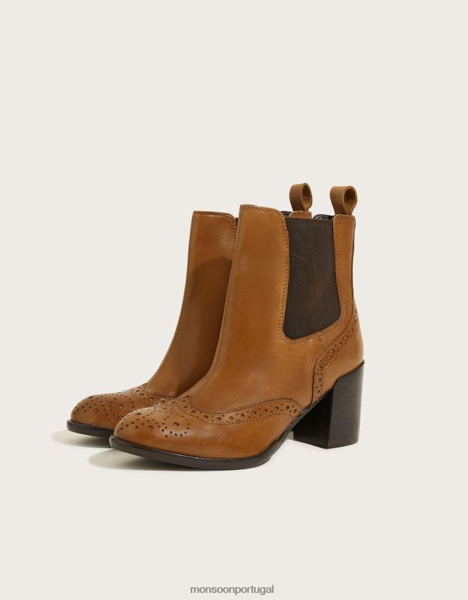calçados botas clássicas de couro com salto alto Monsoon mulheres bronzeado RPLH8F1520