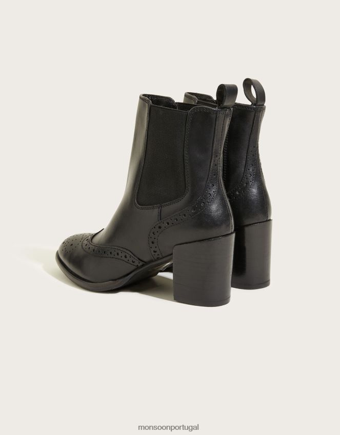 calçados botas clássicas de couro com salto alto Monsoon mulheres preto RPLH8F1507