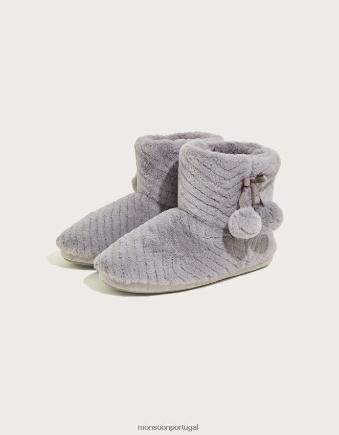 calçados botas de chinelo acolchoadas com pompom Monsoon mulheres cinza RPLH8F469