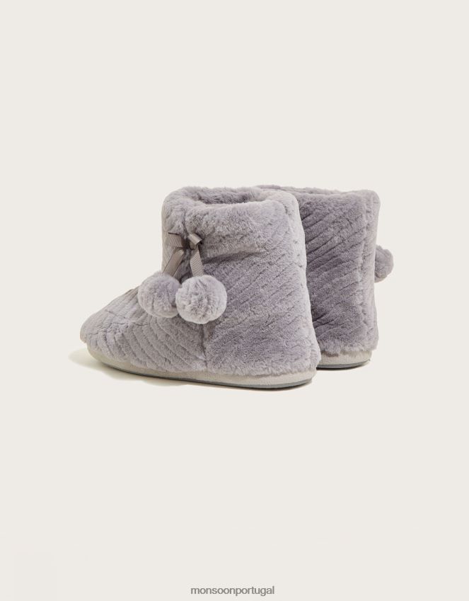 calçados botas de chinelo acolchoadas com pompom Monsoon mulheres cinza RPLH8F469
