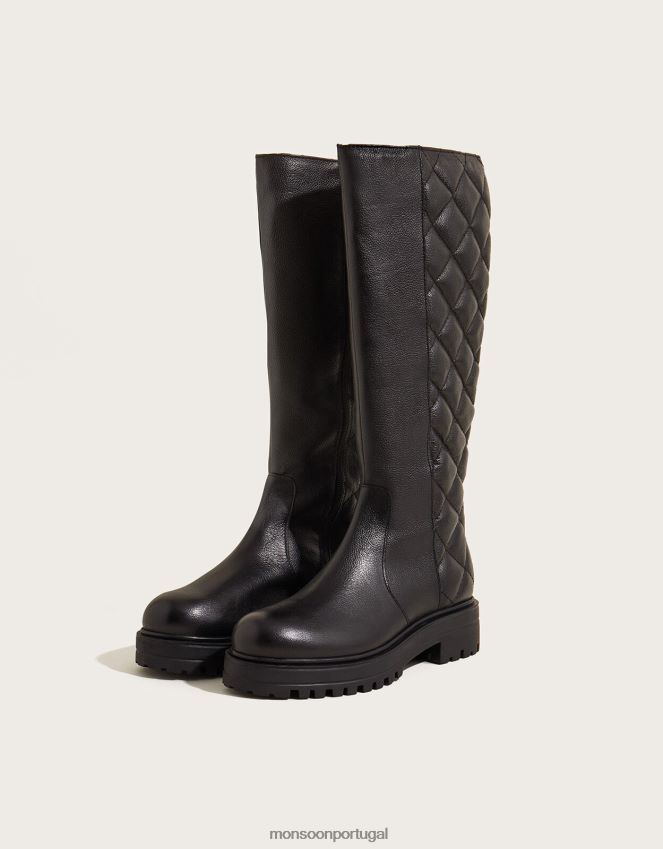 calçados botas de couro acolchoadas Monsoon mulheres preto RPLH8F1528