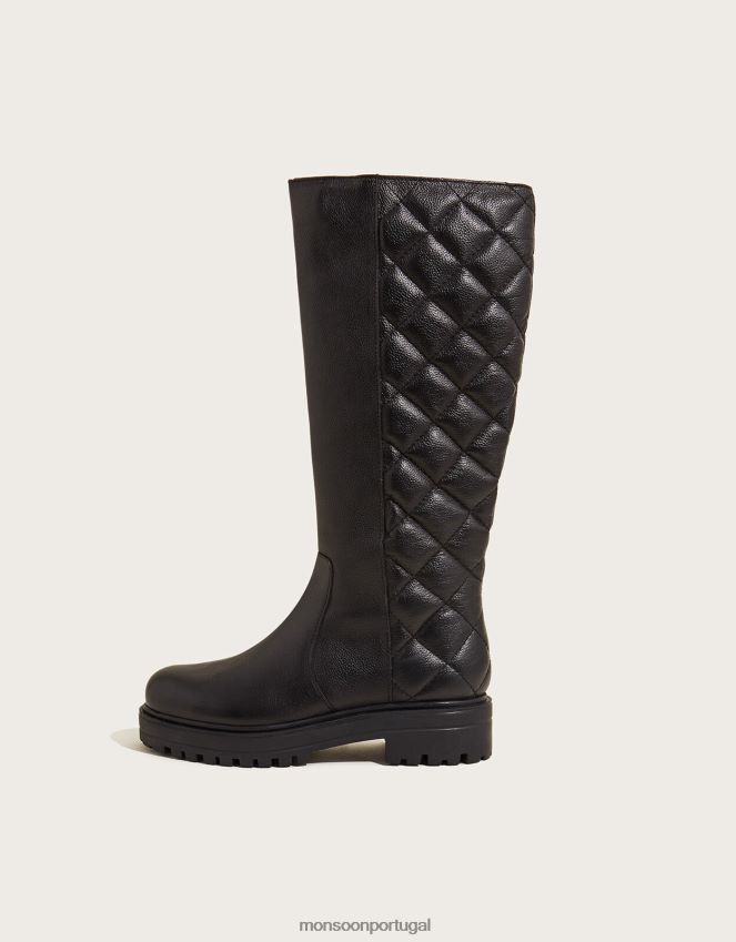 calçados botas de couro acolchoadas Monsoon mulheres preto RPLH8F1528