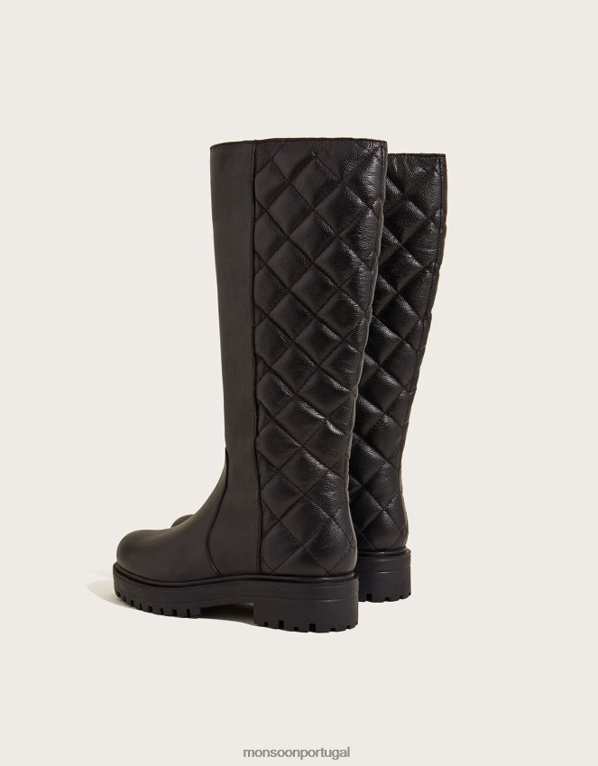 calçados botas de couro acolchoadas Monsoon mulheres preto RPLH8F1528