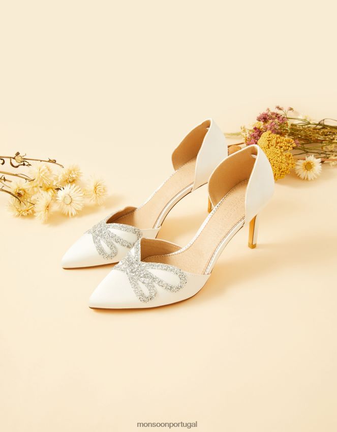 calçados glitter arco bico fino salto alto nupcial Monsoon mulheres marfim RPLH8F1530