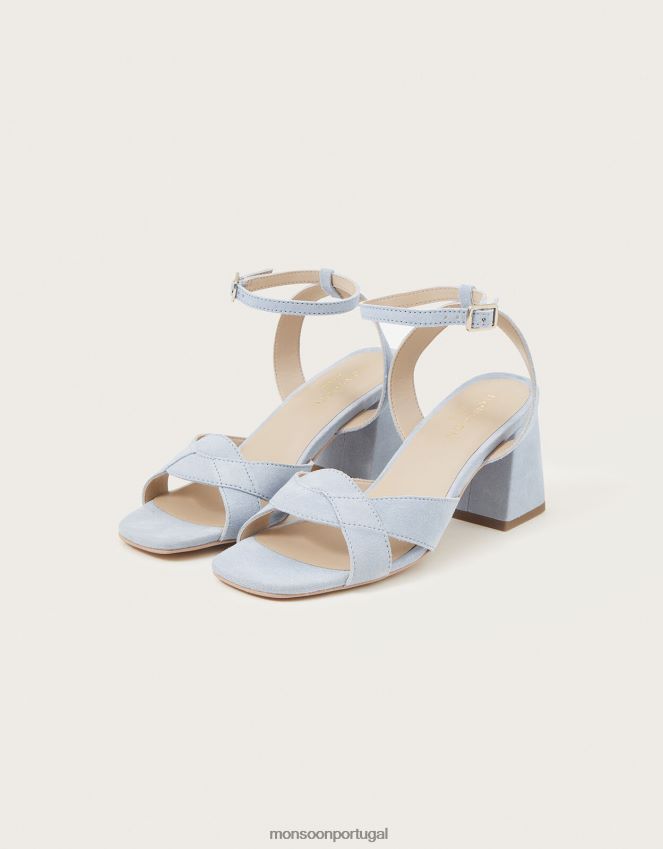calçados salto bloco de camurça Monsoon mulheres azul RPLH8F1537