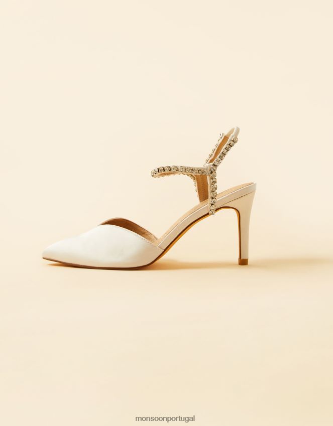 calçados salto de noiva bico fino com acabamento em diamante Monsoon mulheres marfim RPLH8F1540