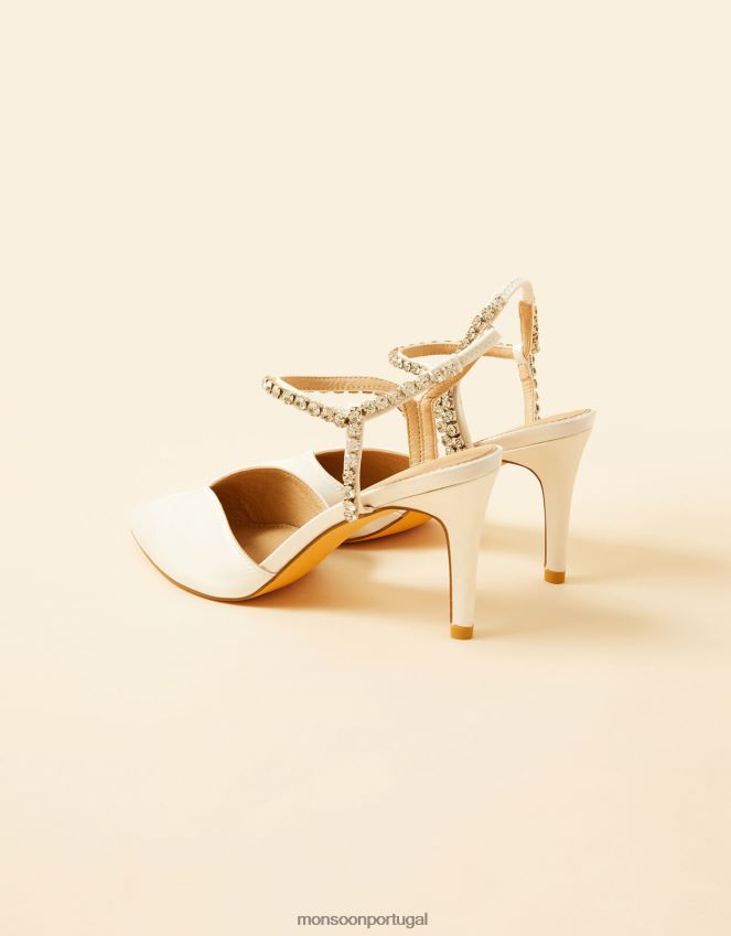 calçados salto de noiva bico fino com acabamento em diamante Monsoon mulheres marfim RPLH8F1540