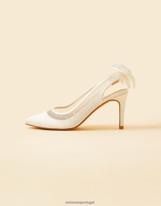 calçados salto de noiva tipo slingback em malha com laço Monsoon mulheres marfim RPLH8F1561