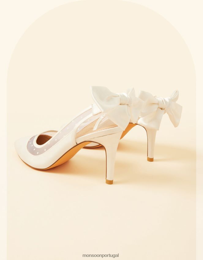 calçados salto de noiva tipo slingback em malha com laço Monsoon mulheres marfim RPLH8F1561