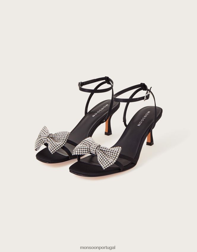 calçados salto gatinho com laço de diamante Monsoon mulheres preto RPLH8F1460