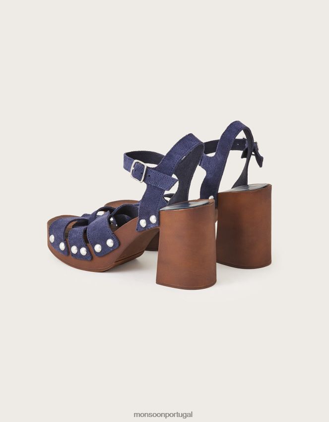 calçados tamancos de camurça com salto azul Monsoon mulheres azul-marinho) RPLH8F1560