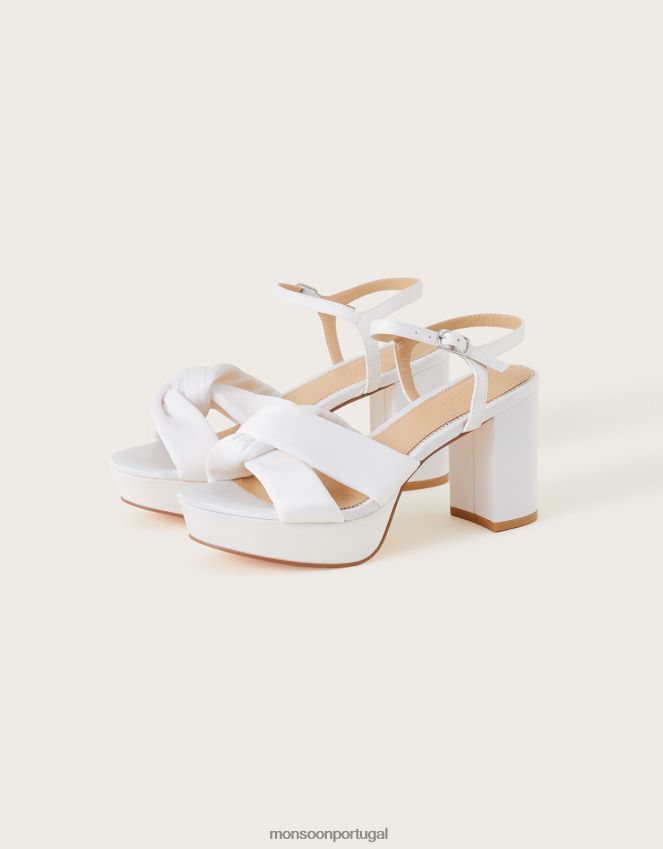calçados sandália de salto plataforma com nó de cetim Monsoon mulheres marfim RPLH8F1513