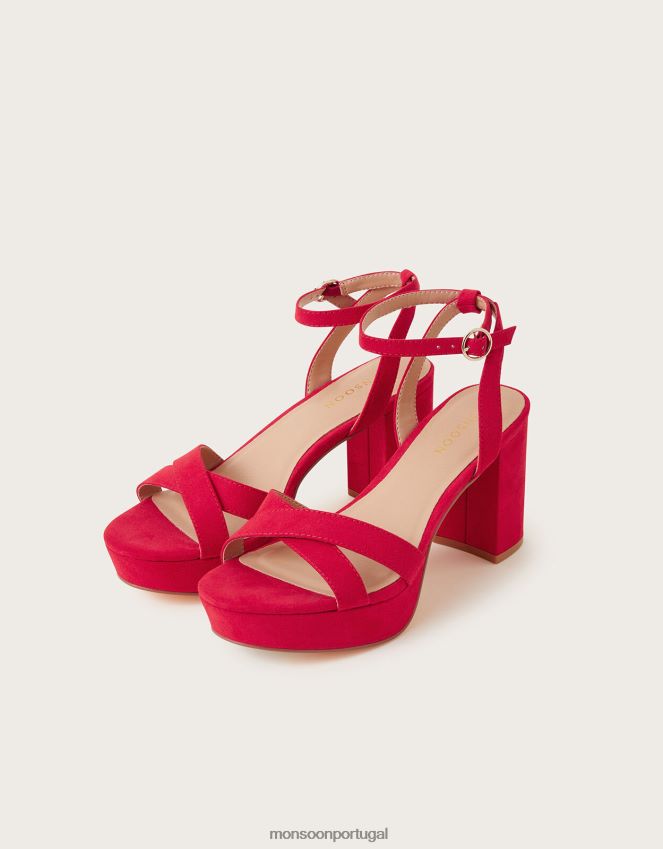 calçados sandália de salto plataforma em camurça Monsoon mulheres vermelho RPLH8F1480