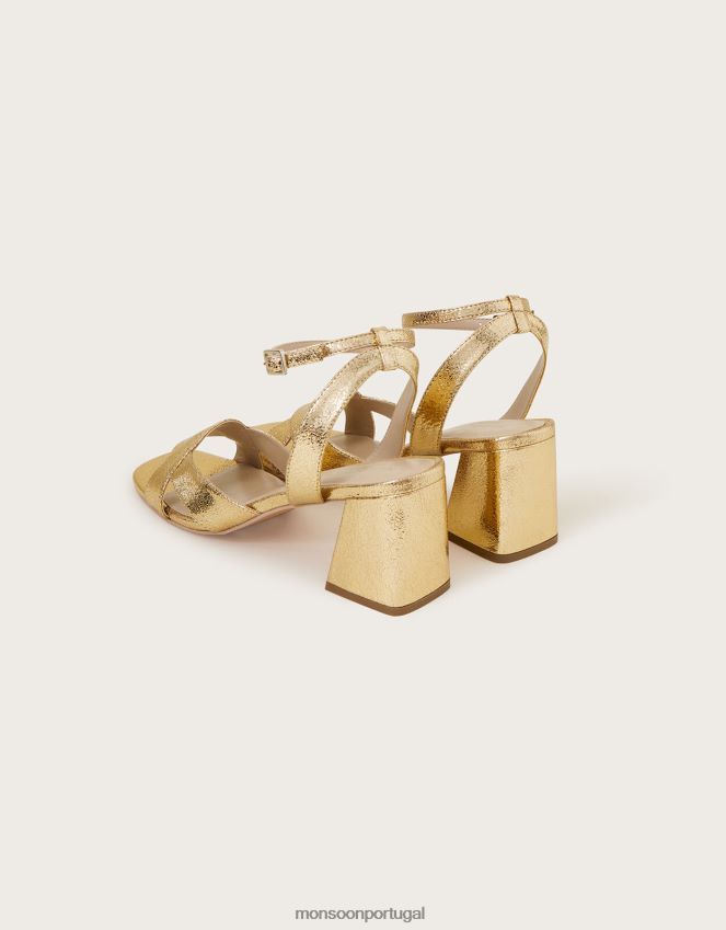 calçados sandália metalizada com salto bloco Monsoon mulheres ouro RPLH8F1549