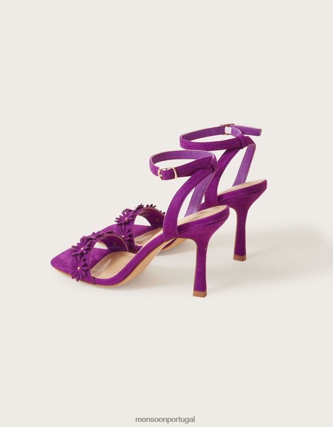 calçados sandálias de camurça com salto florido Monsoon mulheres roxo RPLH8F1482