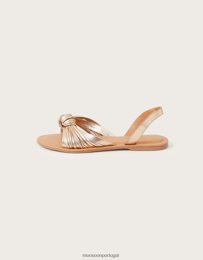 calçados sandálias de couro com nó na frente Monsoon mulheres ouro RPLH8F1516