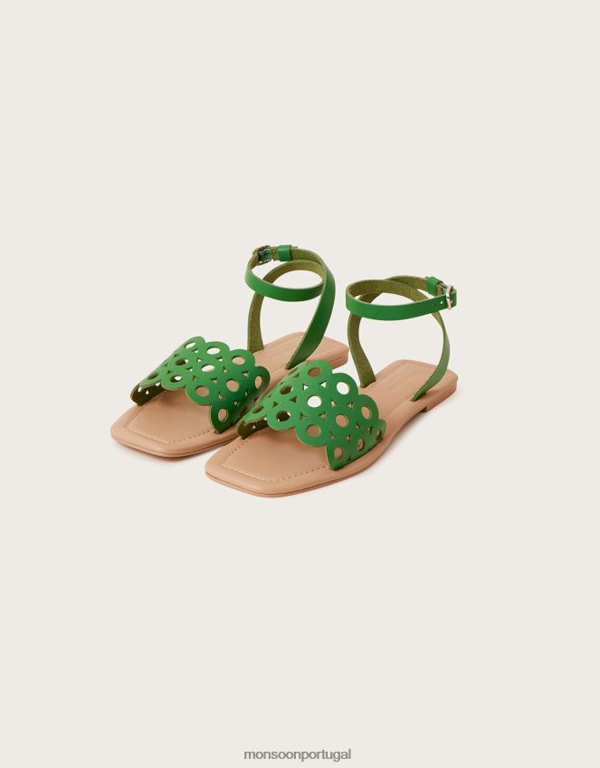 calçados sandálias de couro cutwork Monsoon mulheres verde RPLH8F1534